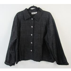 Chico's Design Black Silk Beaded Rainbow Button Up Jacket Cotton Size 3-XL / 16